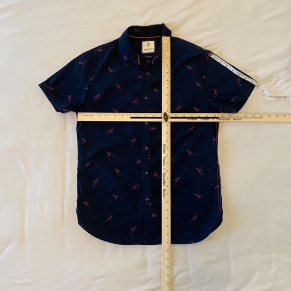 Cactus Man-Men's Short Sleeve Button‎ Down-Slim Fit-Navy Blue/Pink Airplanes- S - Picture 3 of 8